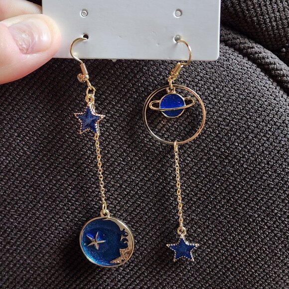 NWT Amazon Fashion Jewelry Blue/Gold Drop Dangle Earrings - Picture 3 of 10